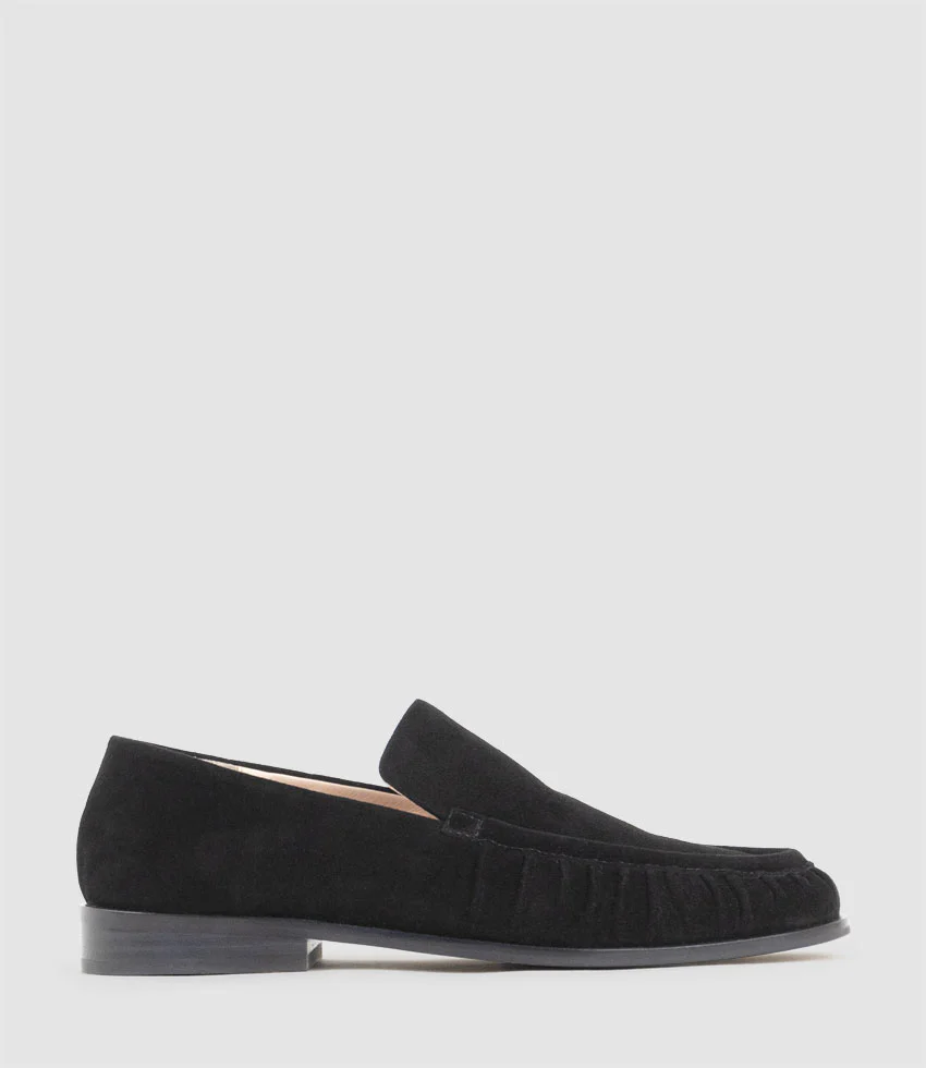 HAVEN Ruched Loafer in Black Suede