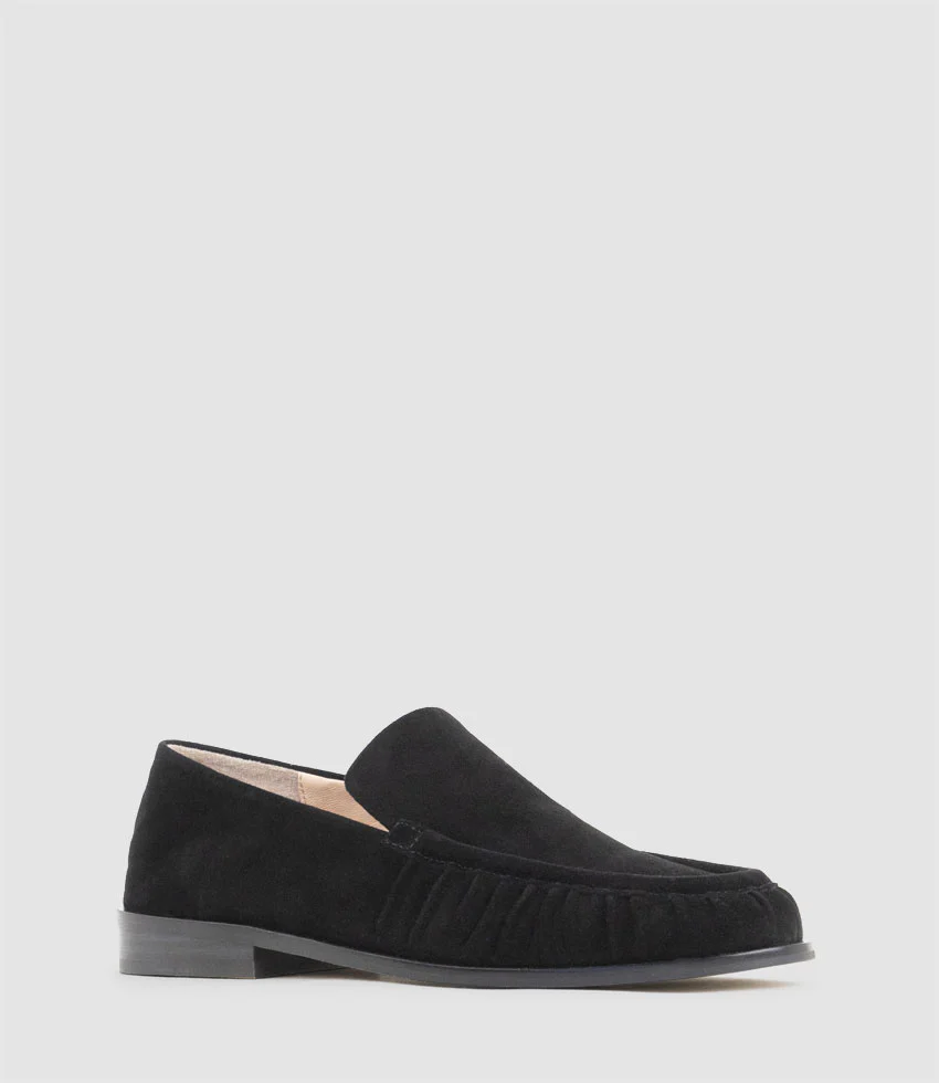 HAVEN Ruched Loafer in Black Suede - Image 2