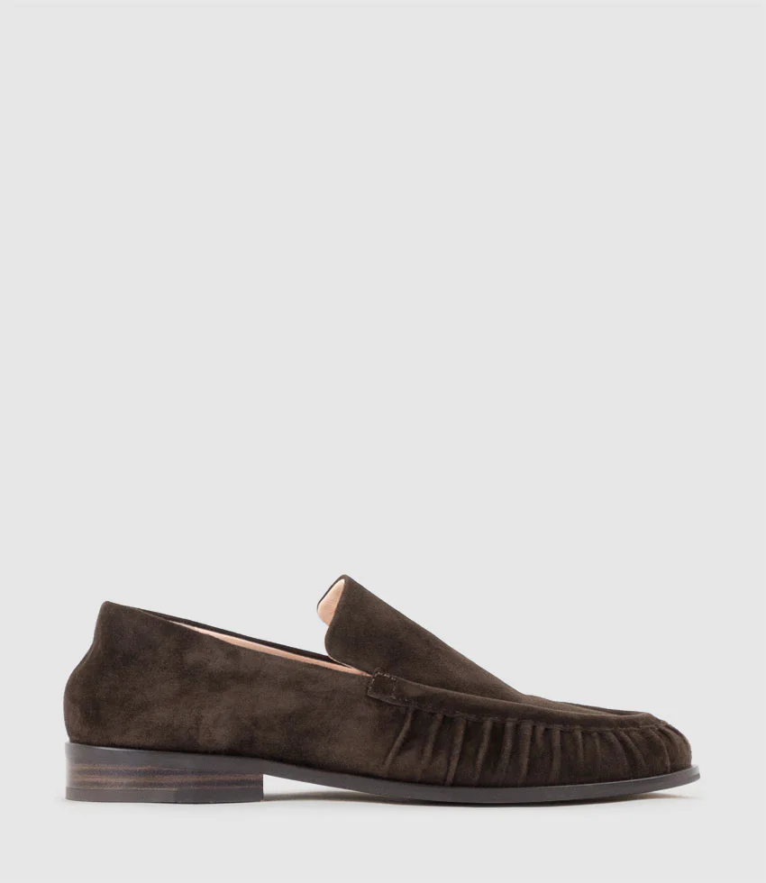 HAVEN Ruched Loafer in Chocolate Suede