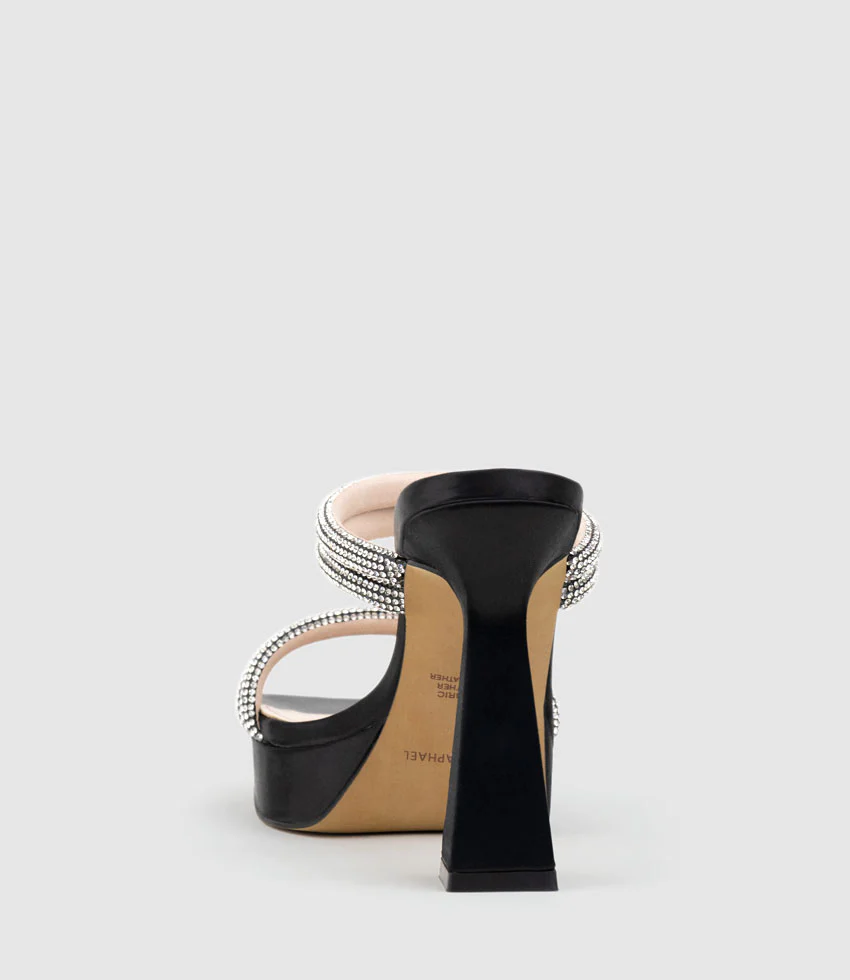 ISLA110 Diamante Mulitband Platform Slide in Black Satin - Image 3