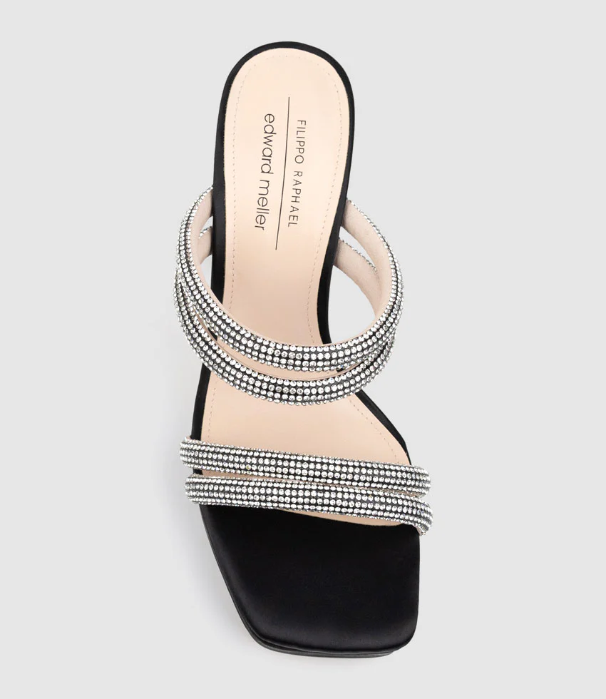 ISLA110 Diamante Mulitband Platform Slide in Black Satin - Image 4