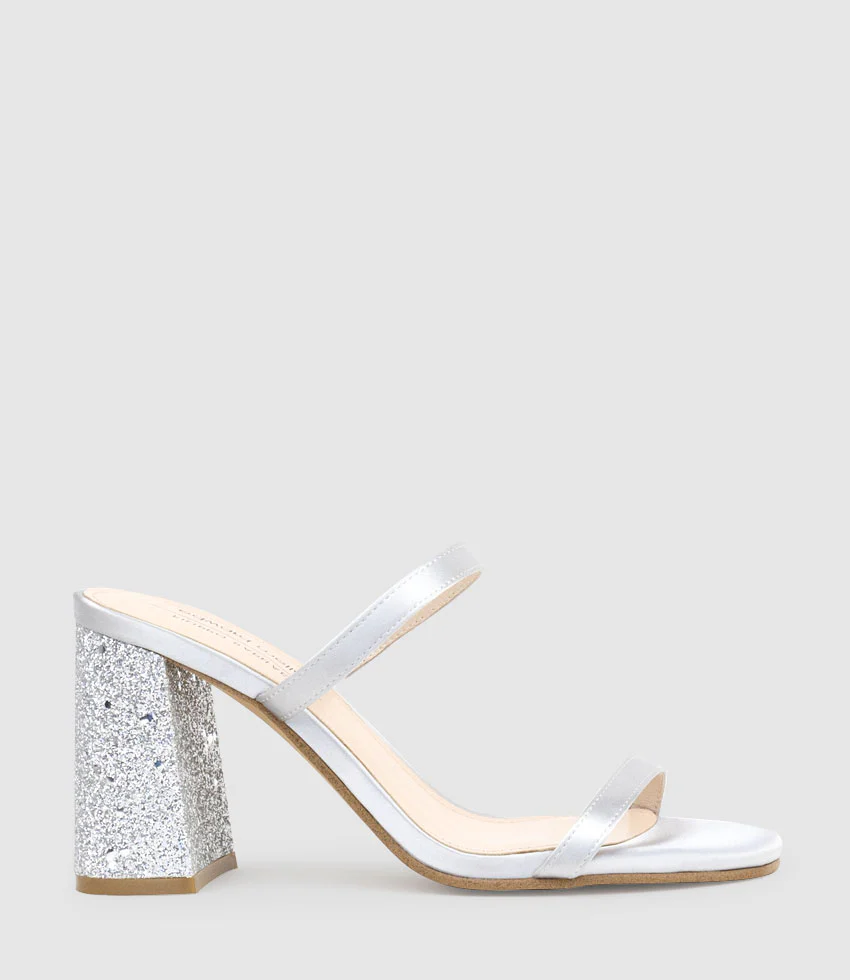 KAIYA85 Two Strap Slide in Silver Satin