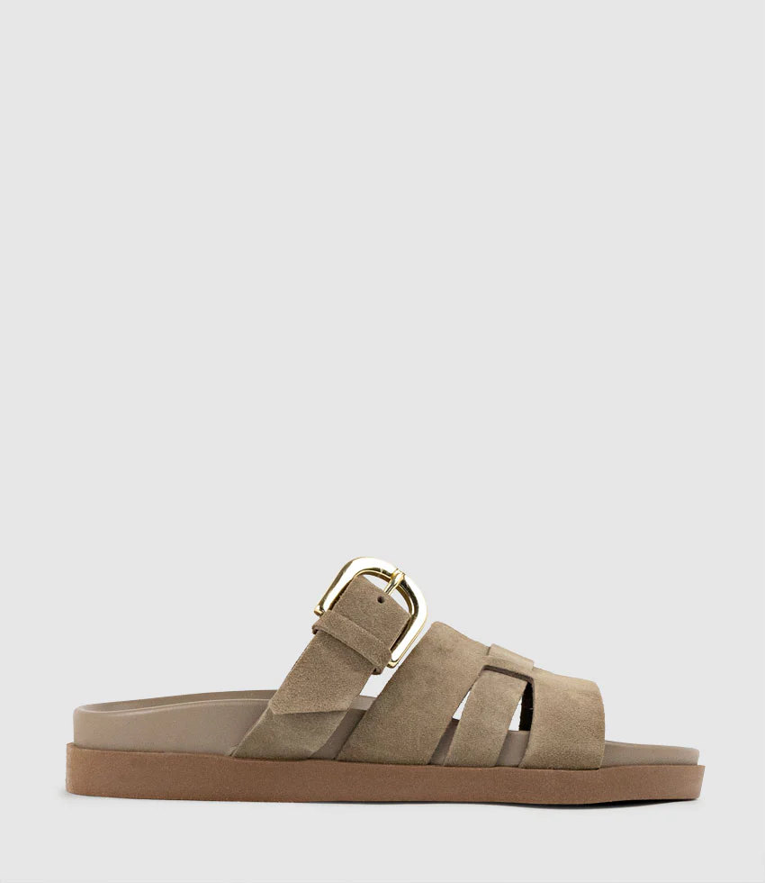 KINSLEY Slide on Footbed in Brown Suede