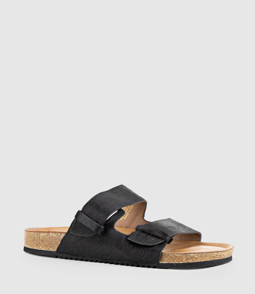 KLEIN Two Strap Slide in Black Pony Hair - Image 3