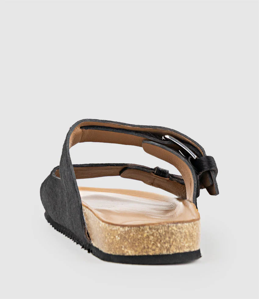 KLEIN Two Strap Slide in Black Pony Hair - Image 4