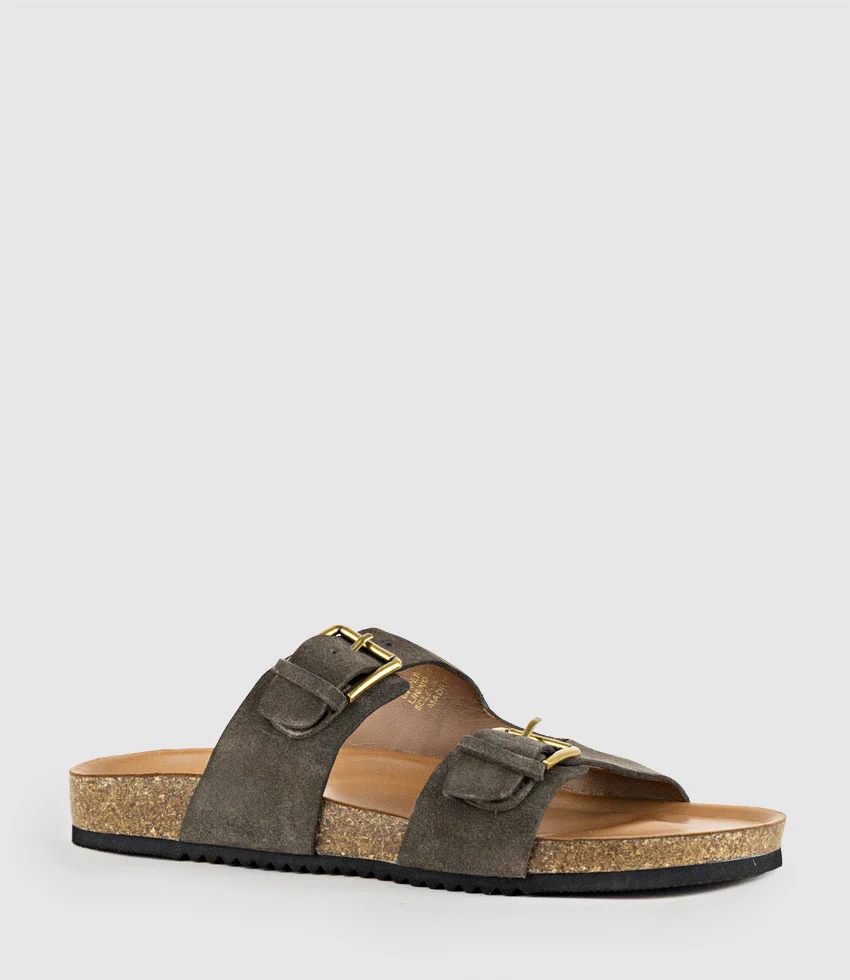 KRYO Two Strap Slide with Buckle in Coffee Suede - Image 2