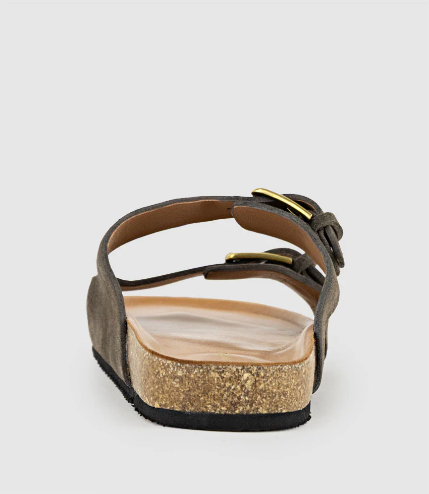 KRYO Two Strap Slide with Buckle in Coffee Suede - Image 3