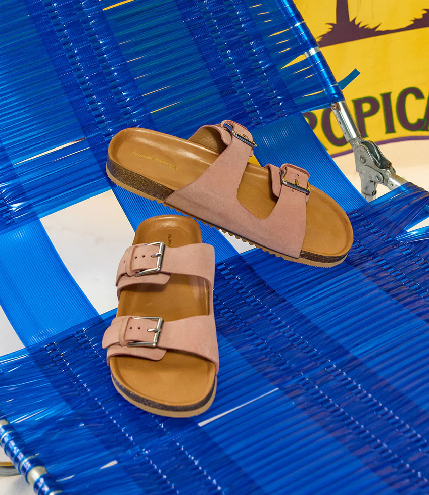 KRYO Two Strap Slide with Buckle in Rose Suede - Image 2