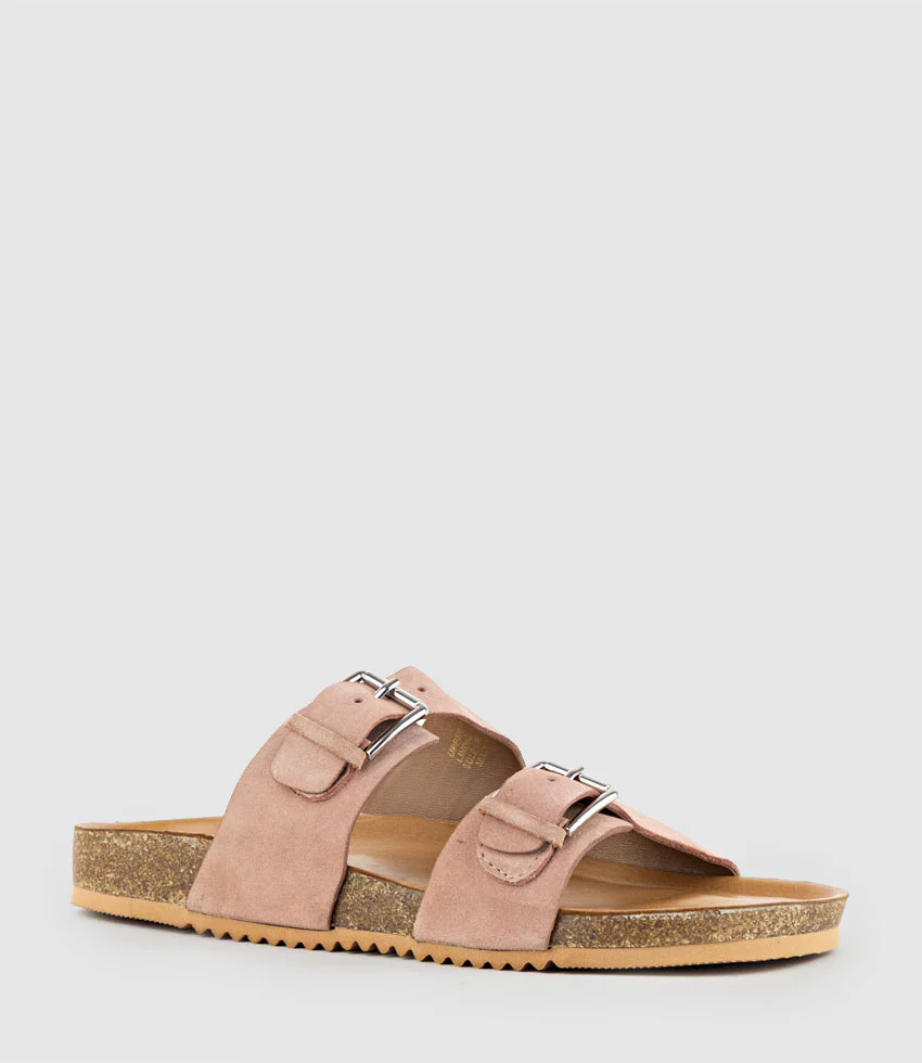 KRYO Two Strap Slide with Buckle in Rose Suede - Image 3