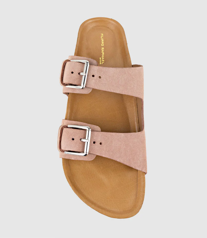 KRYO Two Strap Slide with Buckle in Rose Suede - Image 5