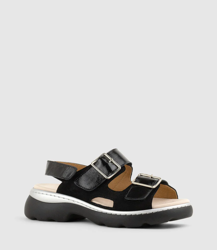 LANETTE Two Strap Comfort Sandal in Black Suede - Image 2