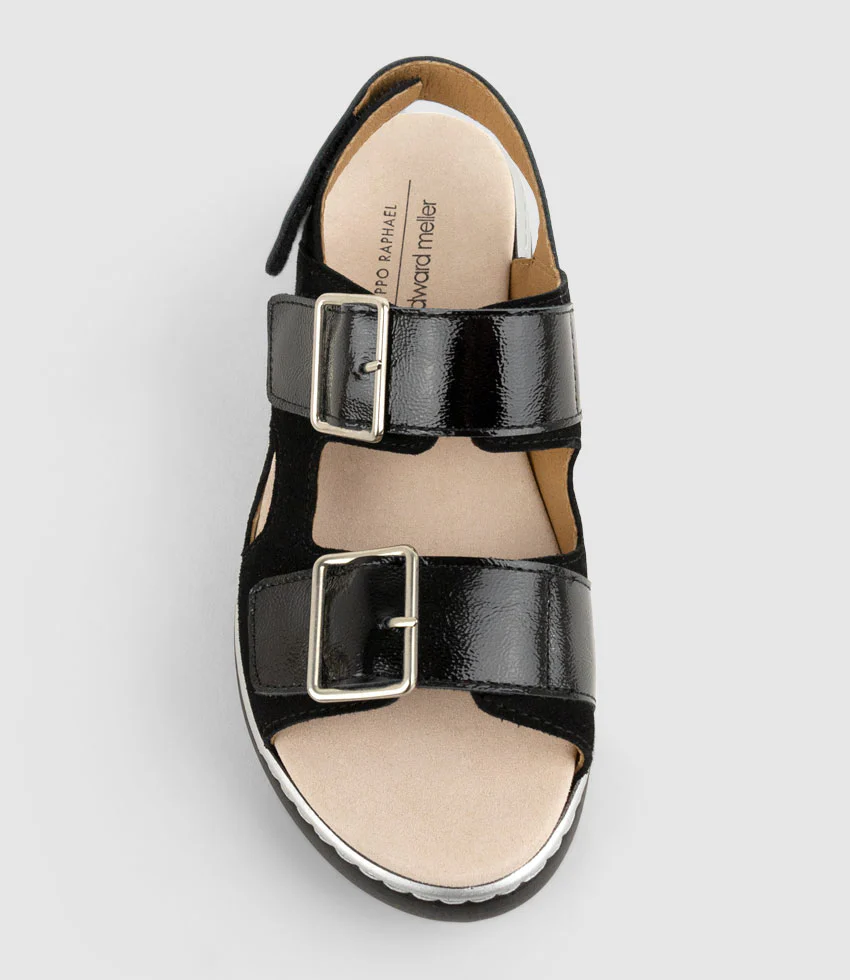 LANETTE Two Strap Comfort Sandal in Black Suede - Image 4