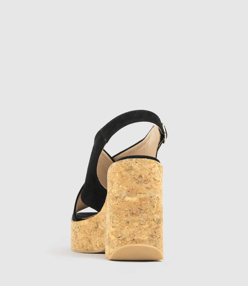 LATINE Crossover Sandal on Cork Unit in Black Suede - Image 5