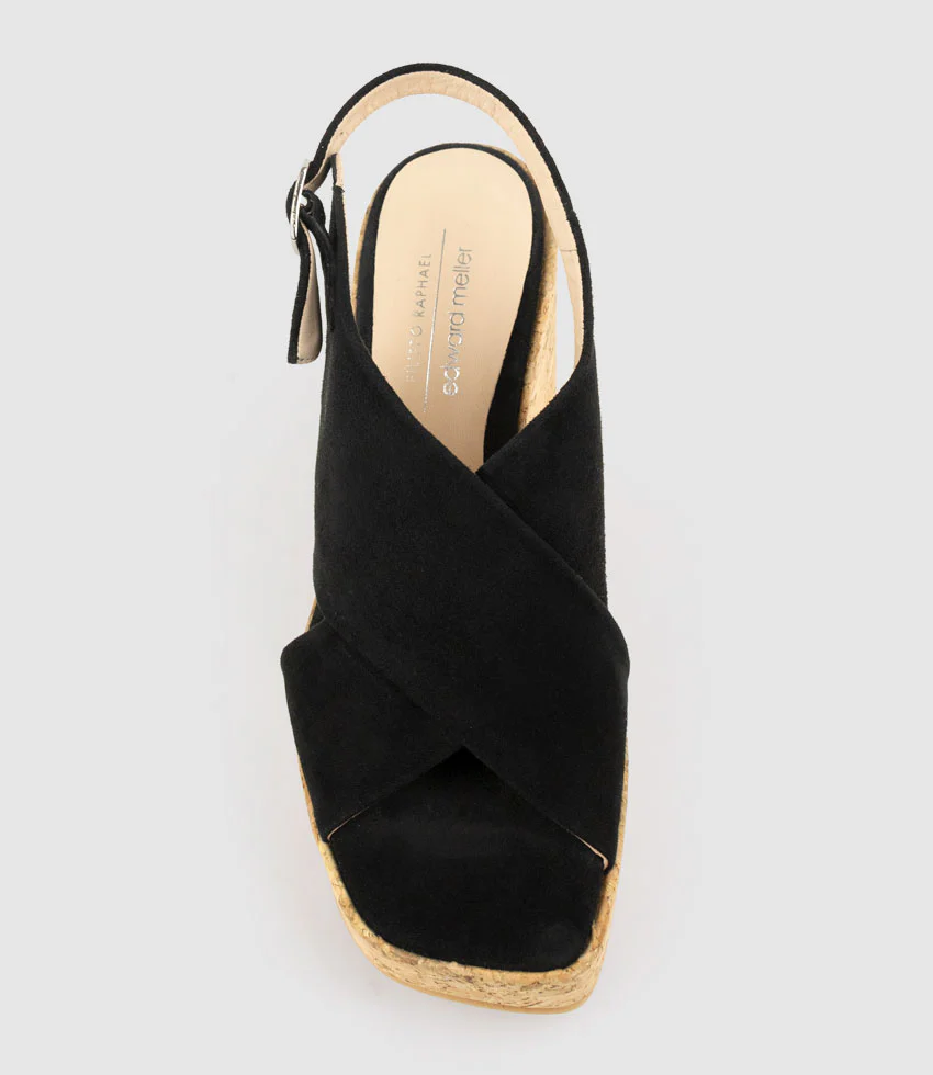 LATINE Crossover Sandal on Cork Unit in Black Suede - Image 6