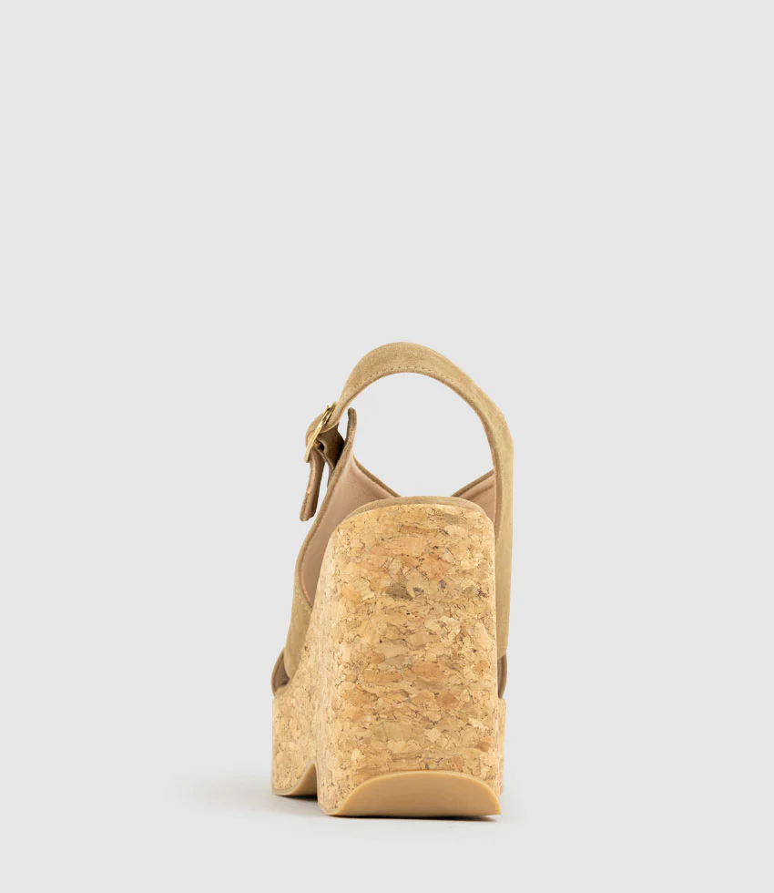 LATINE Crossover Sandal on Cork Unit in Tan Suede - Image 4
