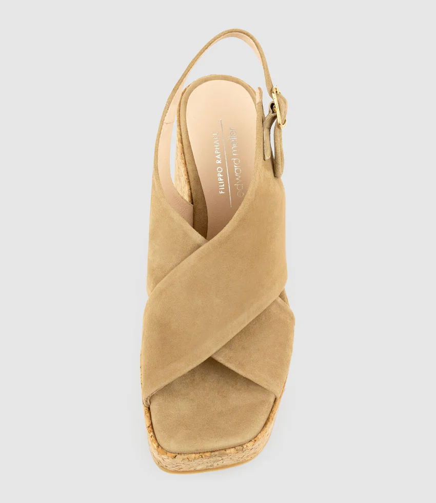 LATINE Crossover Sandal on Cork Unit in Tan Suede - Image 5