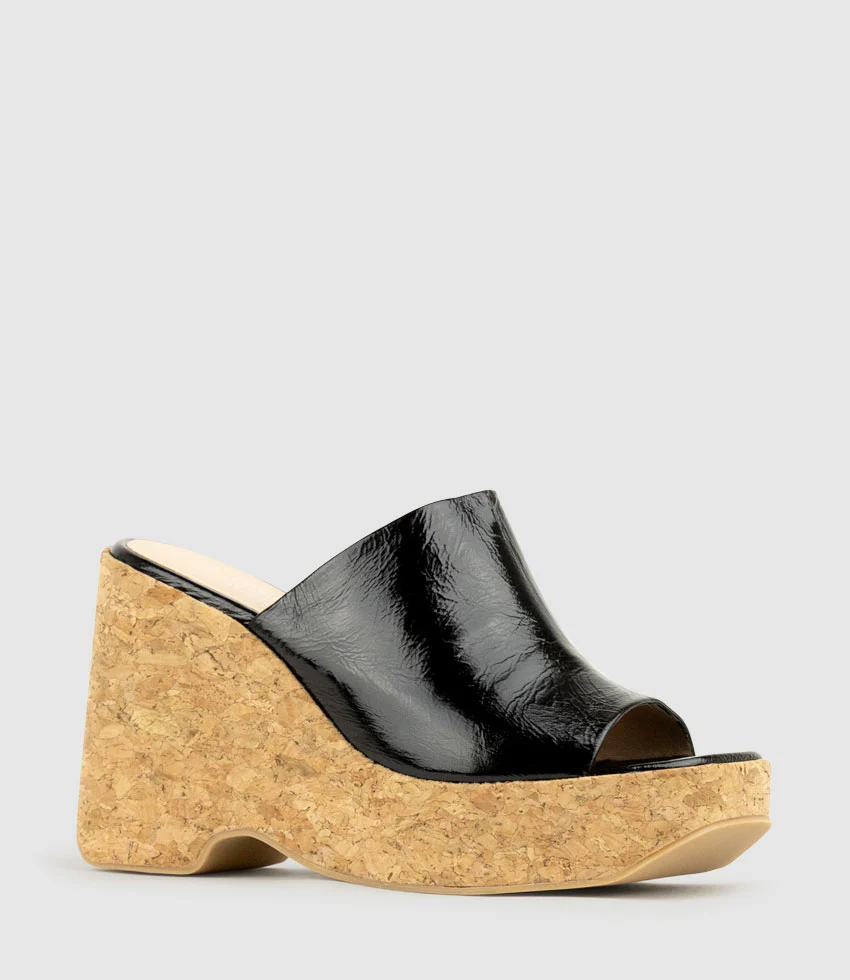 LAVERN Slide on Cork Unit in Black Crinkle Patent - Image 3
