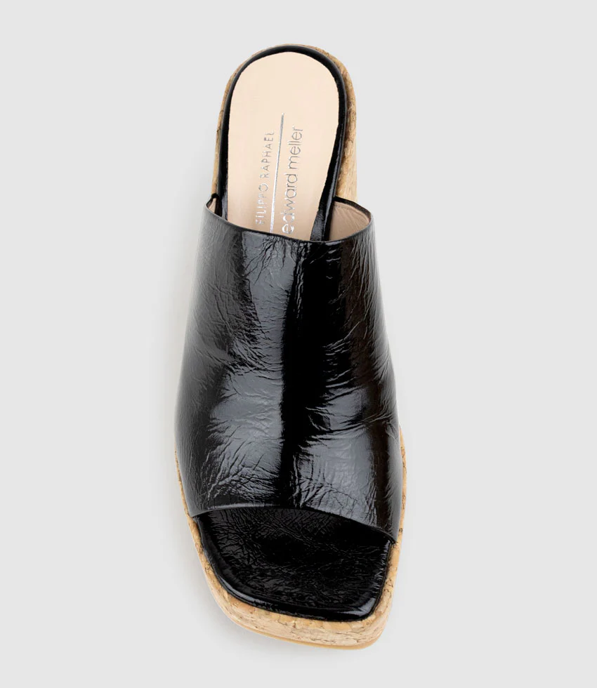 LAVERN Slide on Cork Unit in Black Crinkle Patent - Image 6
