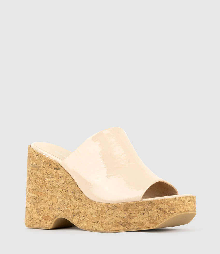 LAVERN Slide on Cork Unit in Nude Crinkle Patent - Image 2