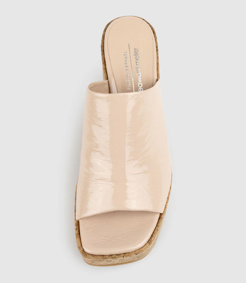 LAVERN Slide on Cork Unit in Nude Crinkle Patent - Image 4