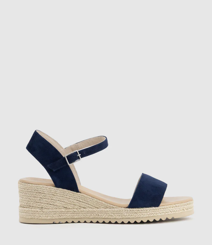 MIARA Single Strap Low Espadrille in Navy Suede