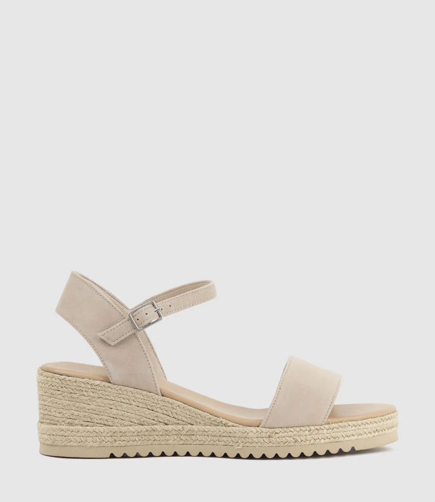 MIARA Single Strap Low Espadrille in Taupe Suede