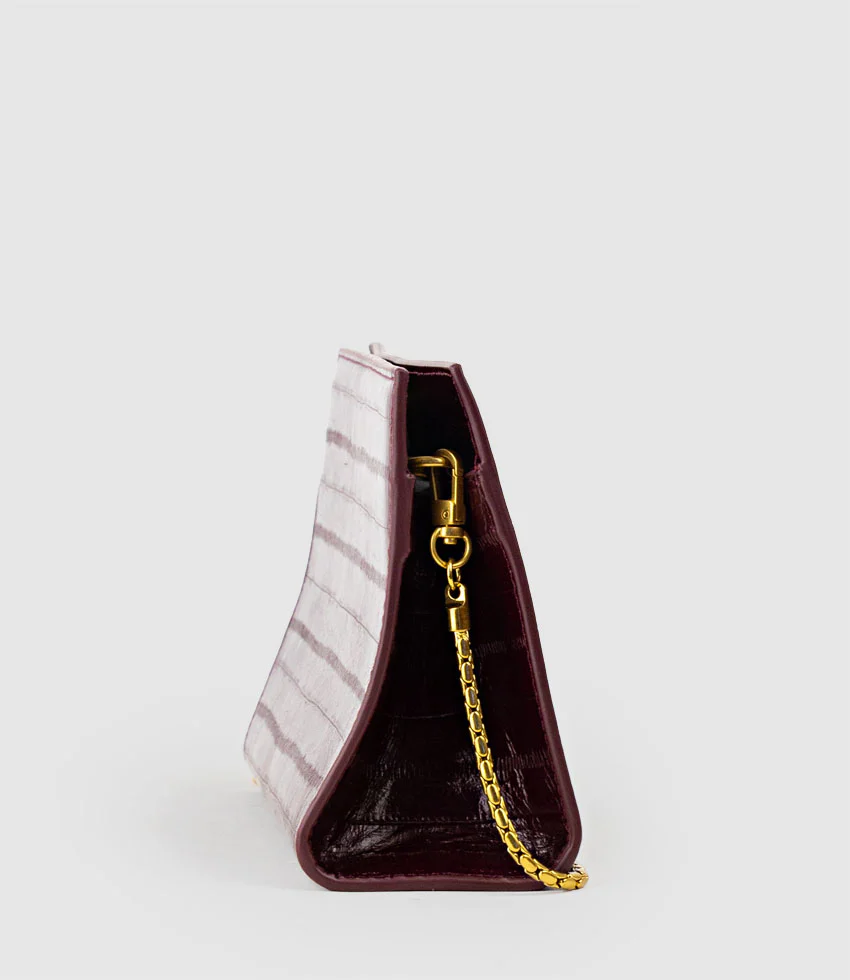 NAYLA Bag with Twist Hardware in Black Cherry Eel Print - Image 5