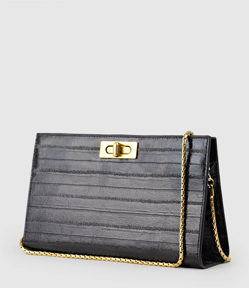 NAYLA Bag with Twist Hardware in Black Eel Print - Image 3