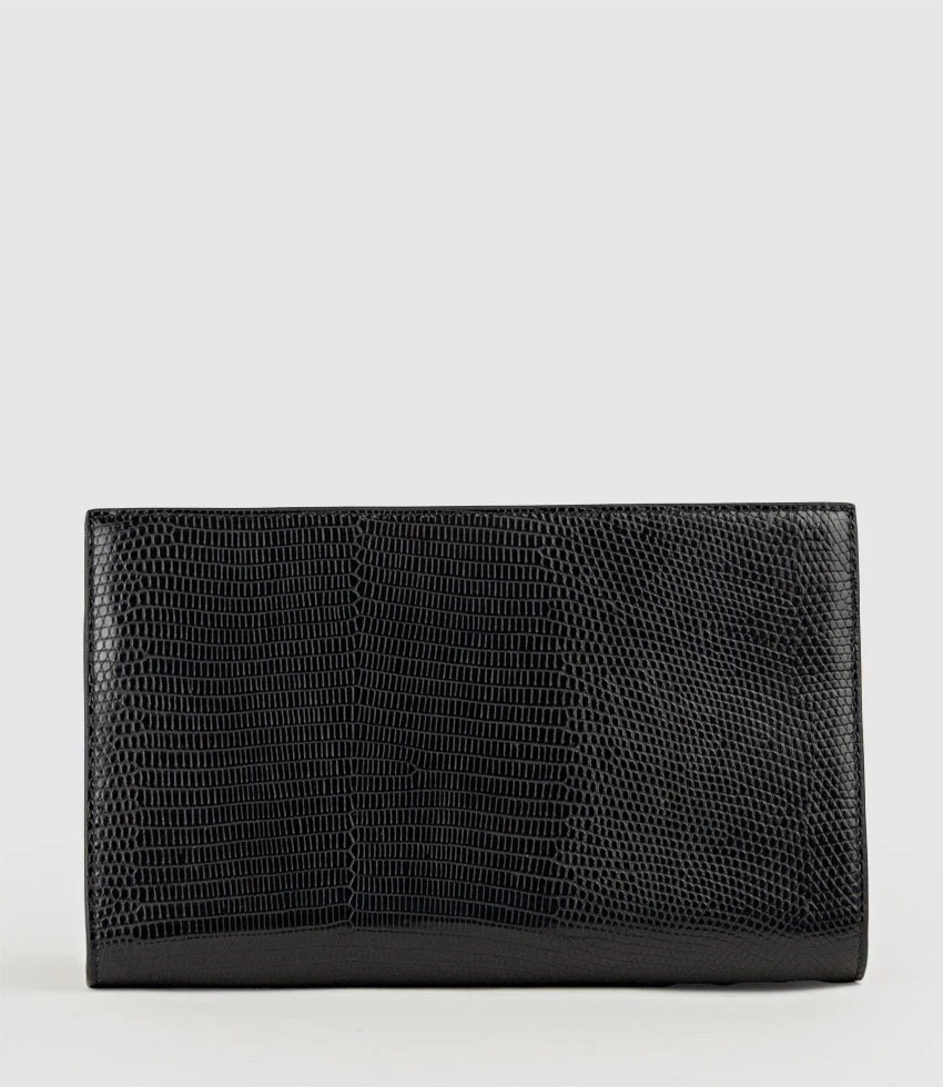 NAYLA Bag with Twist Hardware in Black Tejus Lizard Print - Image 3