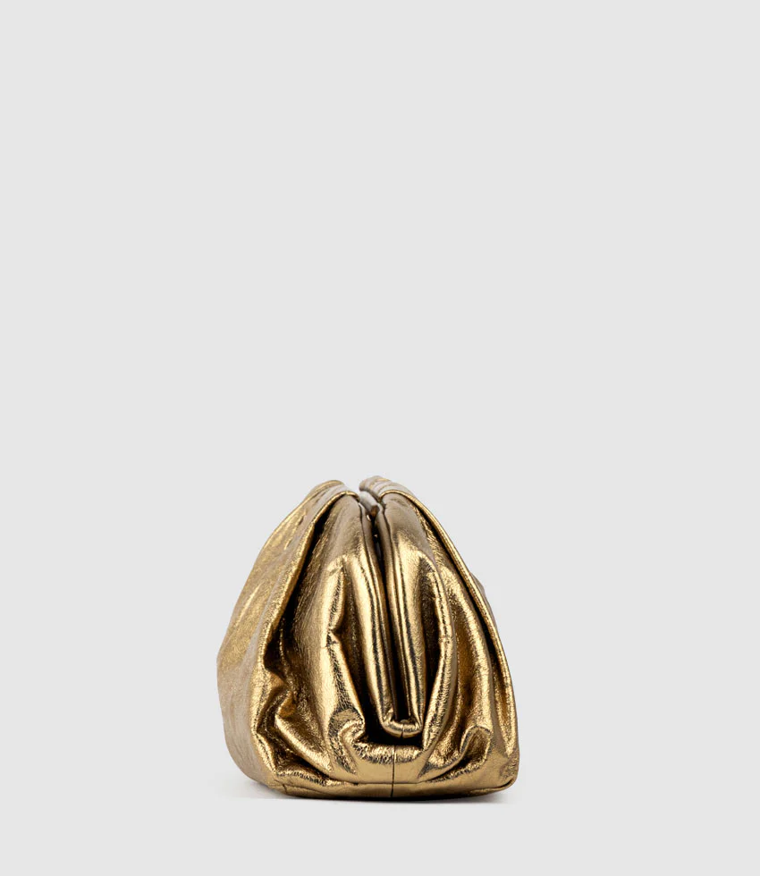 NEVA Ruched Frame Clutch in Brass - Image 3