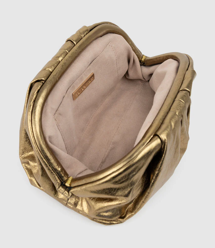 NEVA Ruched Frame Clutch in Brass - Image 4