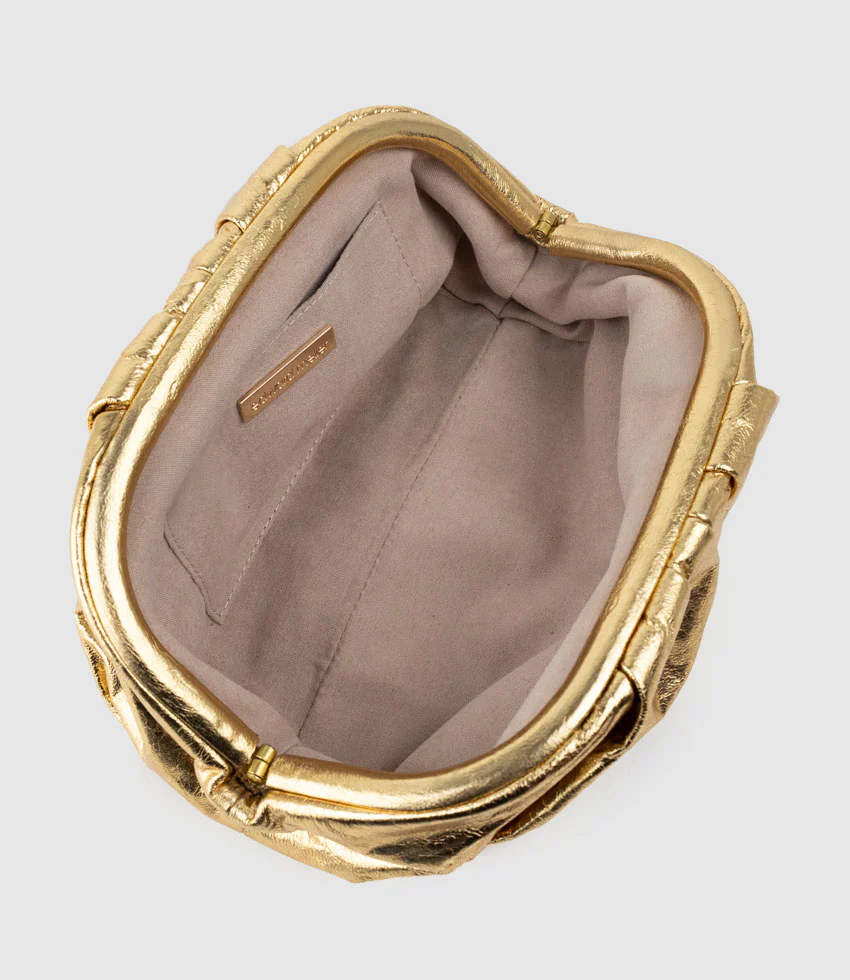 NEVA Ruched Frame Clutch in Gold - Image 4