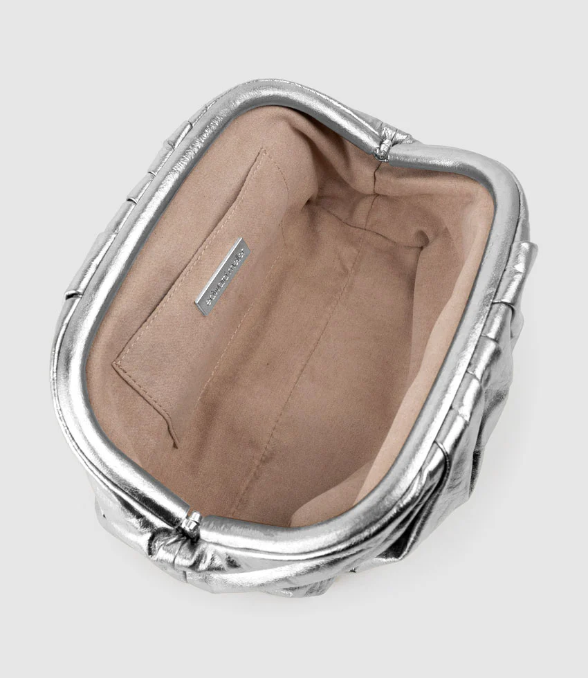 NEVA Ruched Frame Clutch in Silver - Image 4