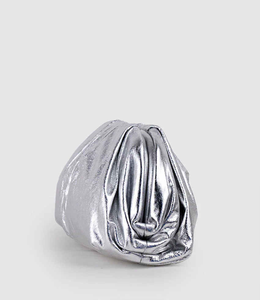 NEVA Ruched Frame Clutch in Silver - Image 5