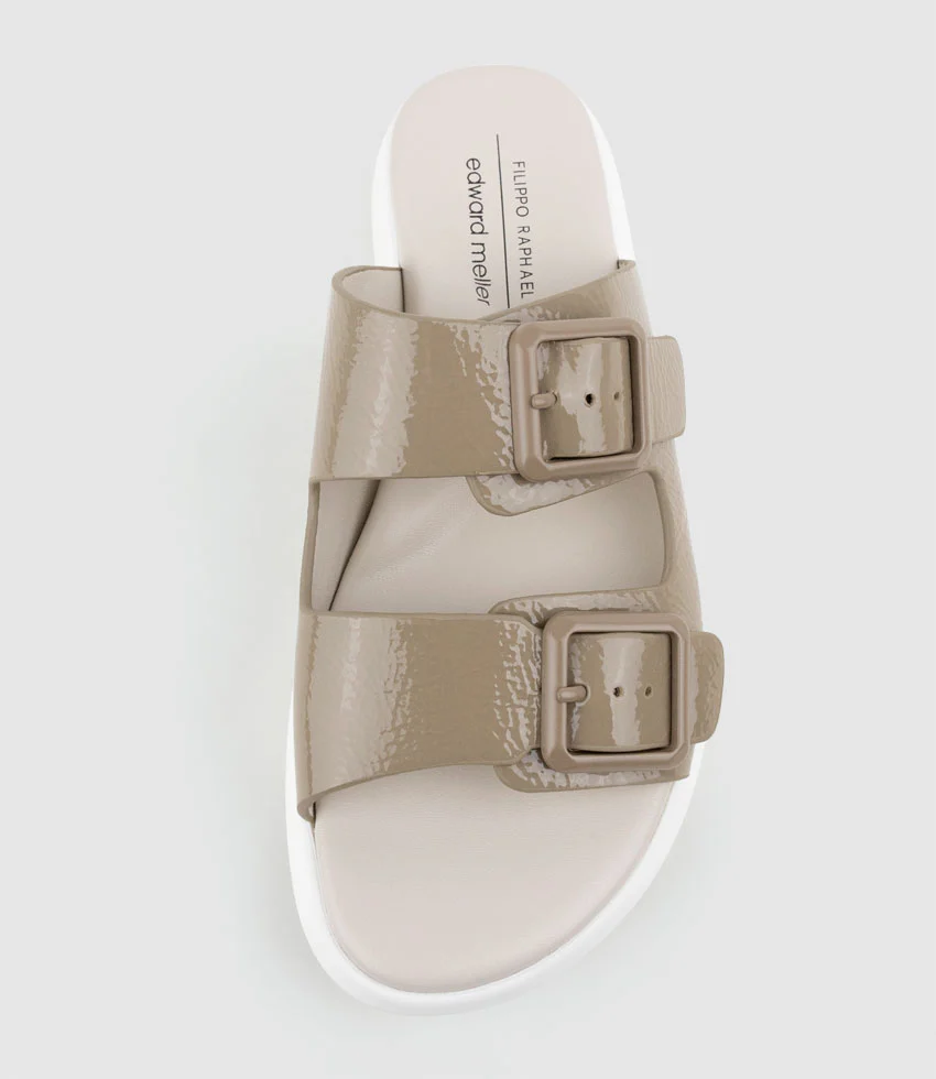 OSAKA Two Strap Slide on Unit in Taupe Crinkle Patent - Image 4