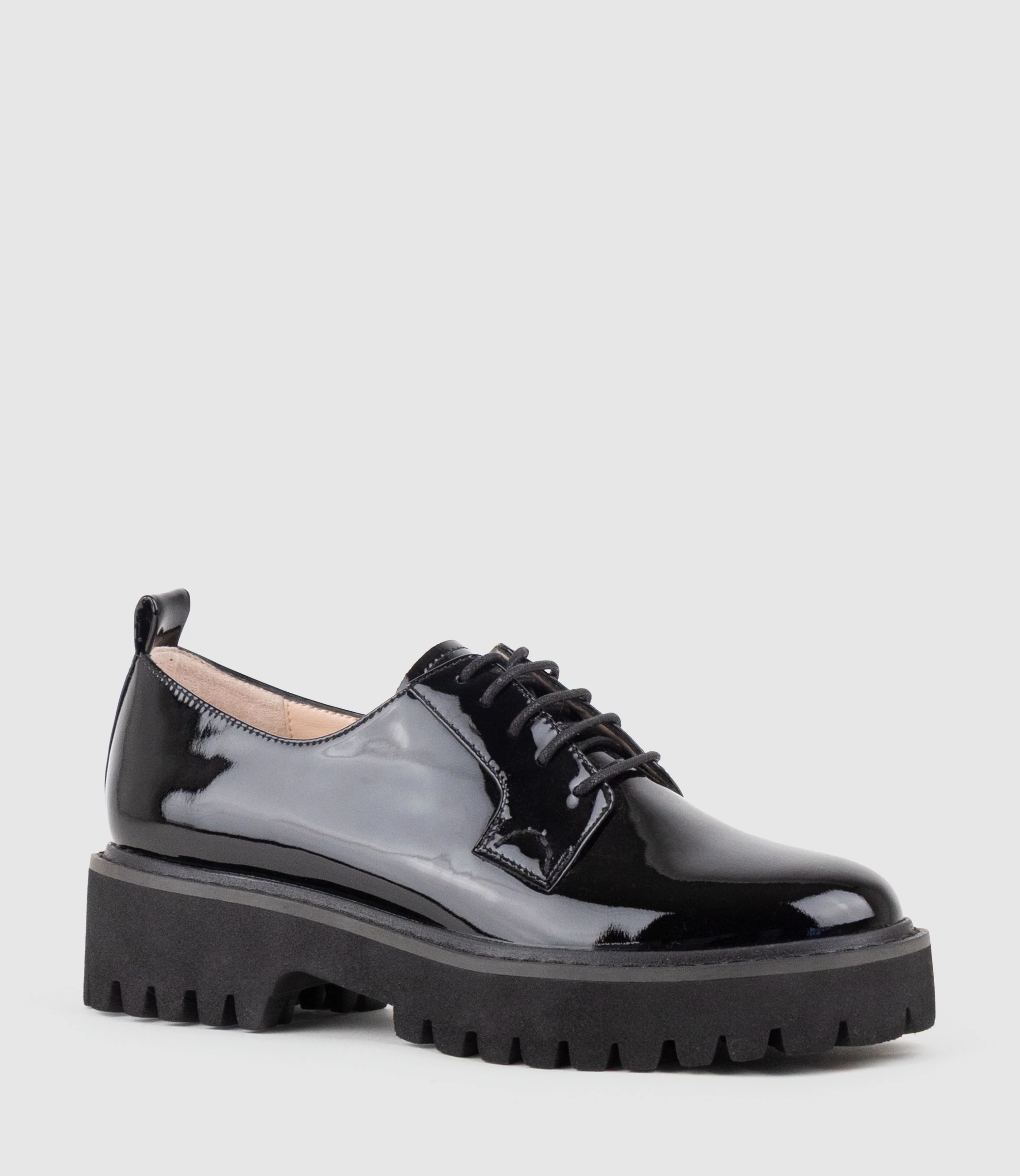 PATEO Lace Up on Chunky Sole in Black Patent - Image 2