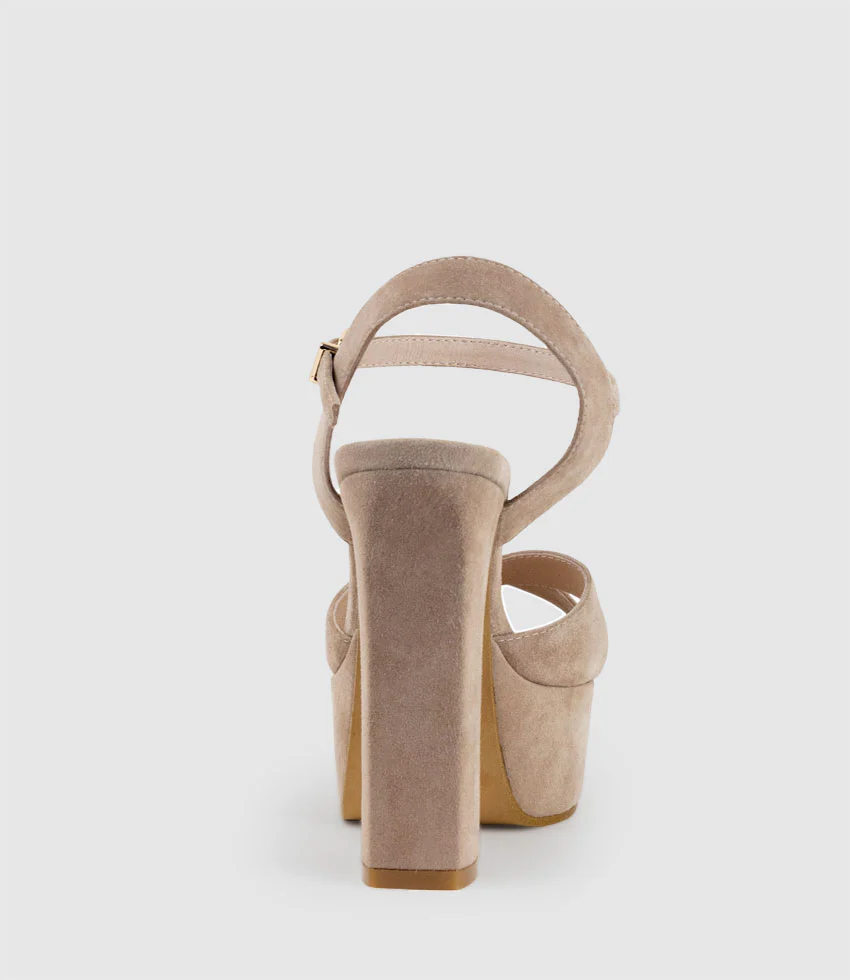 RAMONA125 Inverted Crossover Platform Sandal in Nude Suede - Image 3