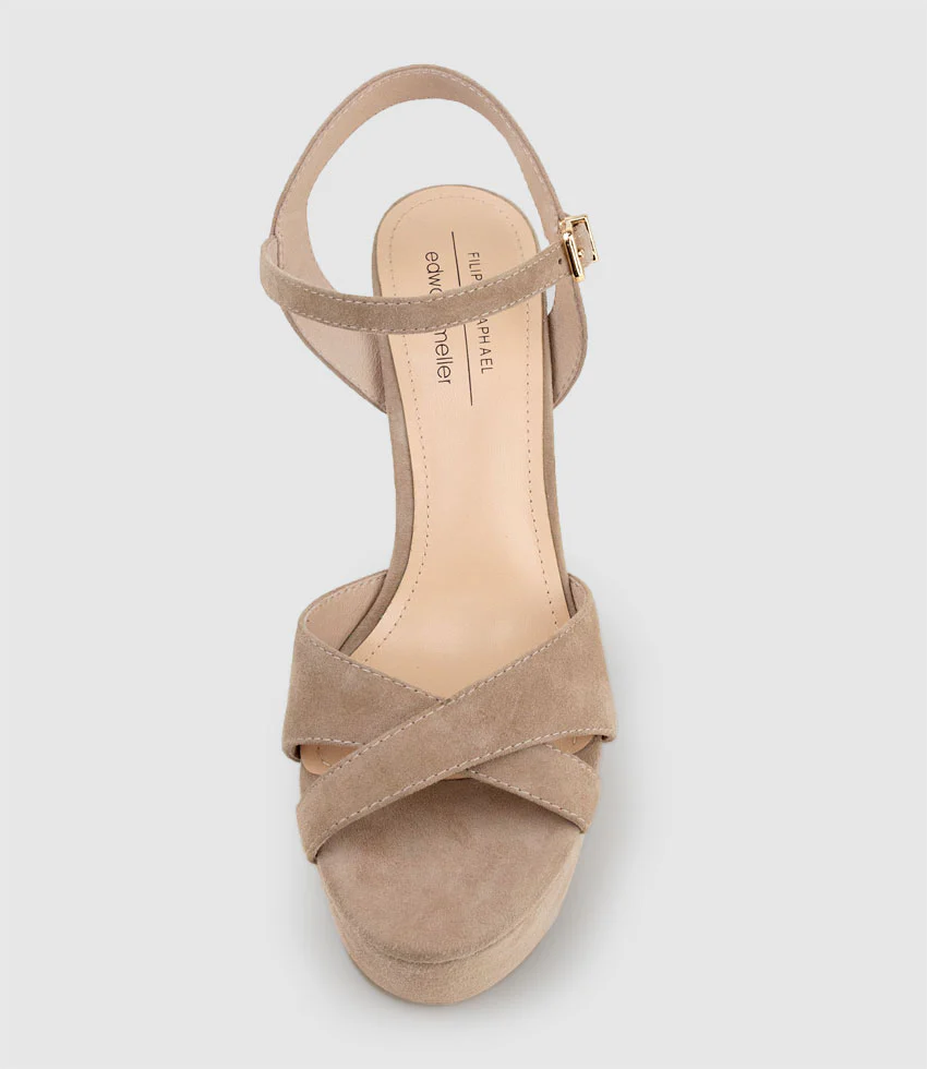 RAMONA125 Inverted Crossover Platform Sandal in Nude Suede - Image 4