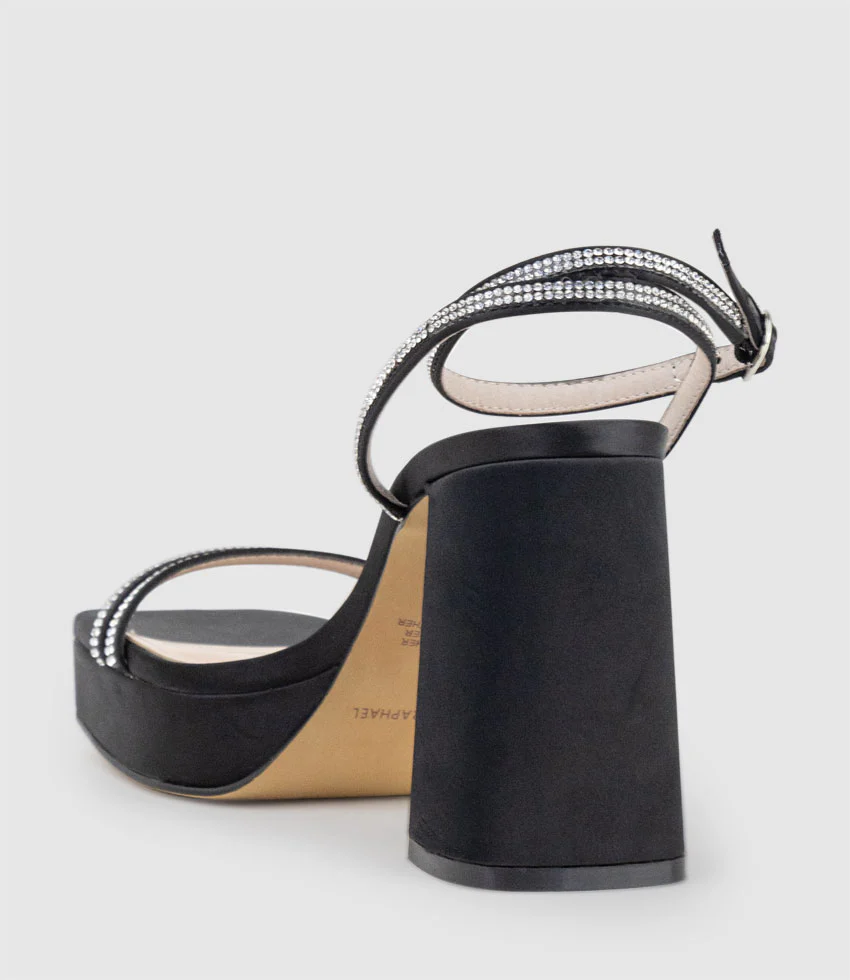 RASSO95 Platform Sandal with Diamante Straps in Black Satin - Image 4