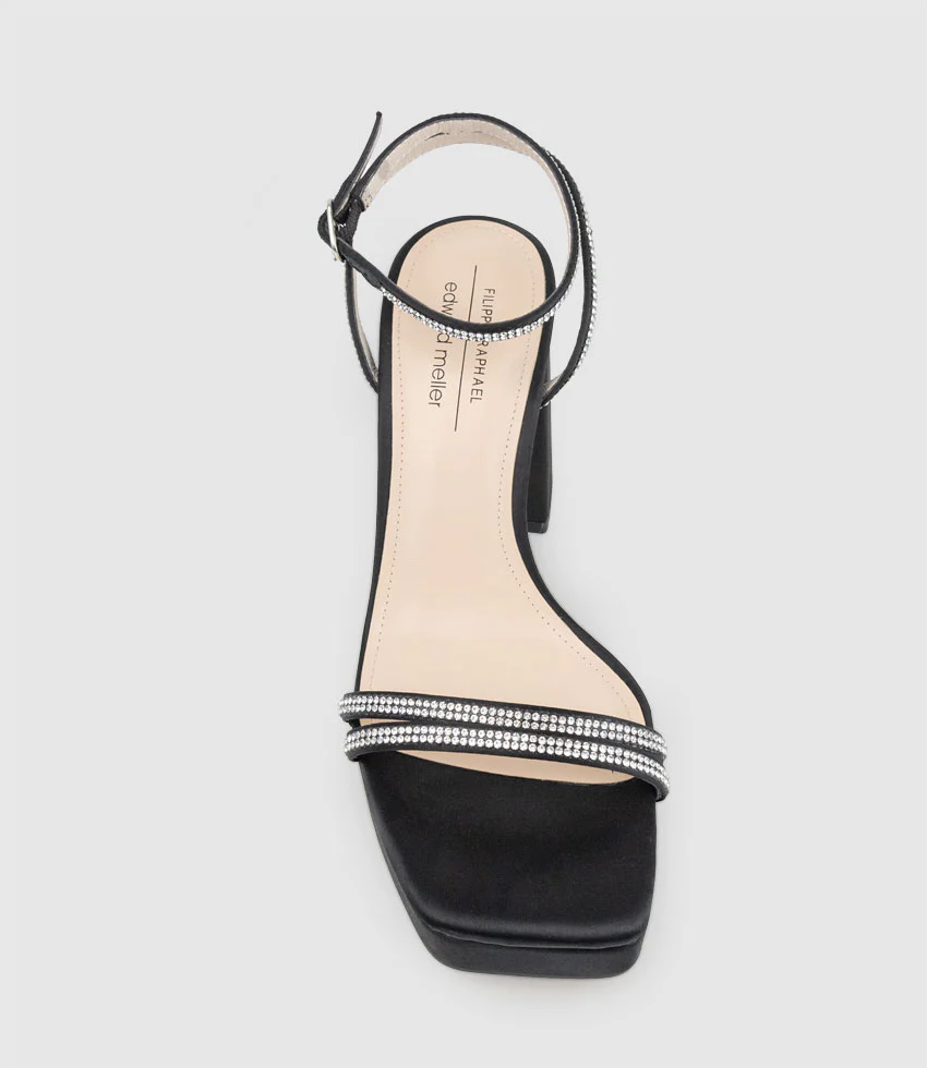 RASSO95 Platform Sandal with Diamante Straps in Black Satin - Image 5