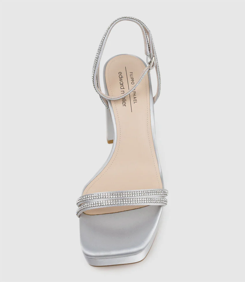 RASSO95 Platform Sandal with Diamante Straps in Silver Satin - Image 5