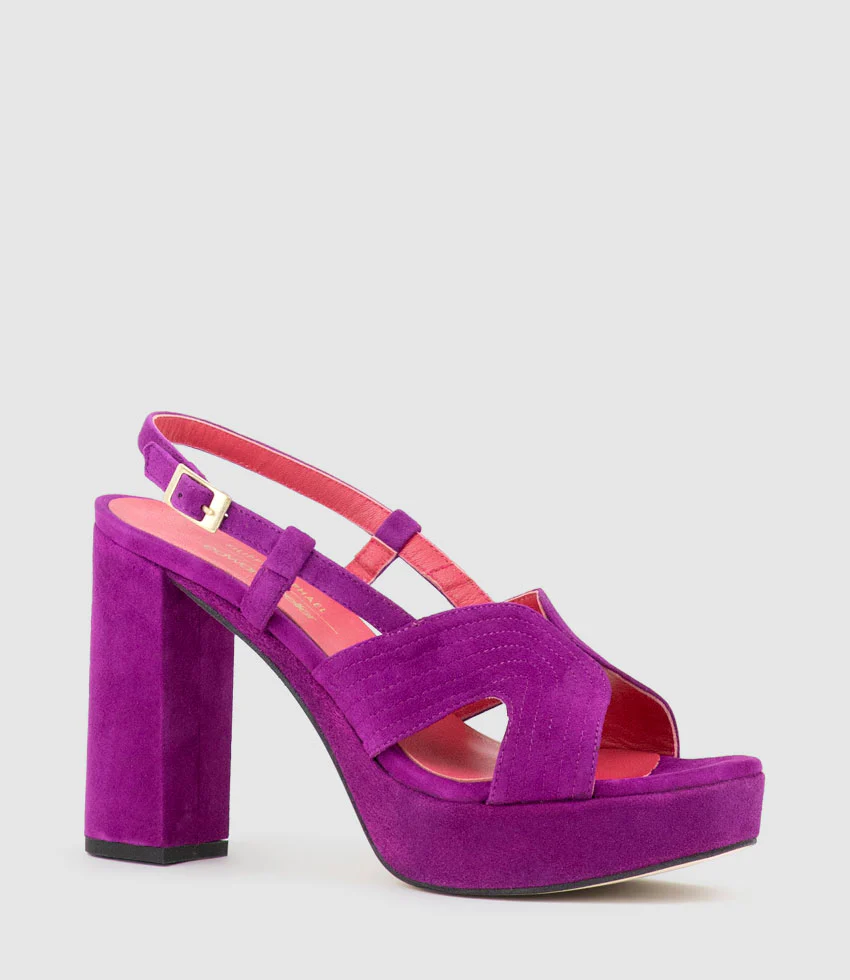 RASTINE115 Open Toe Platform Sandal in Magenta Suede - Image 2