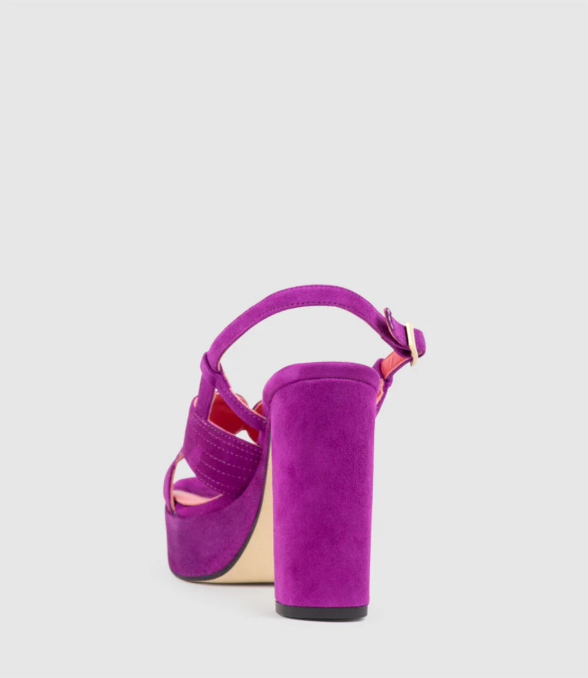 RASTINE115 Open Toe Platform Sandal in Magenta Suede - Image 3