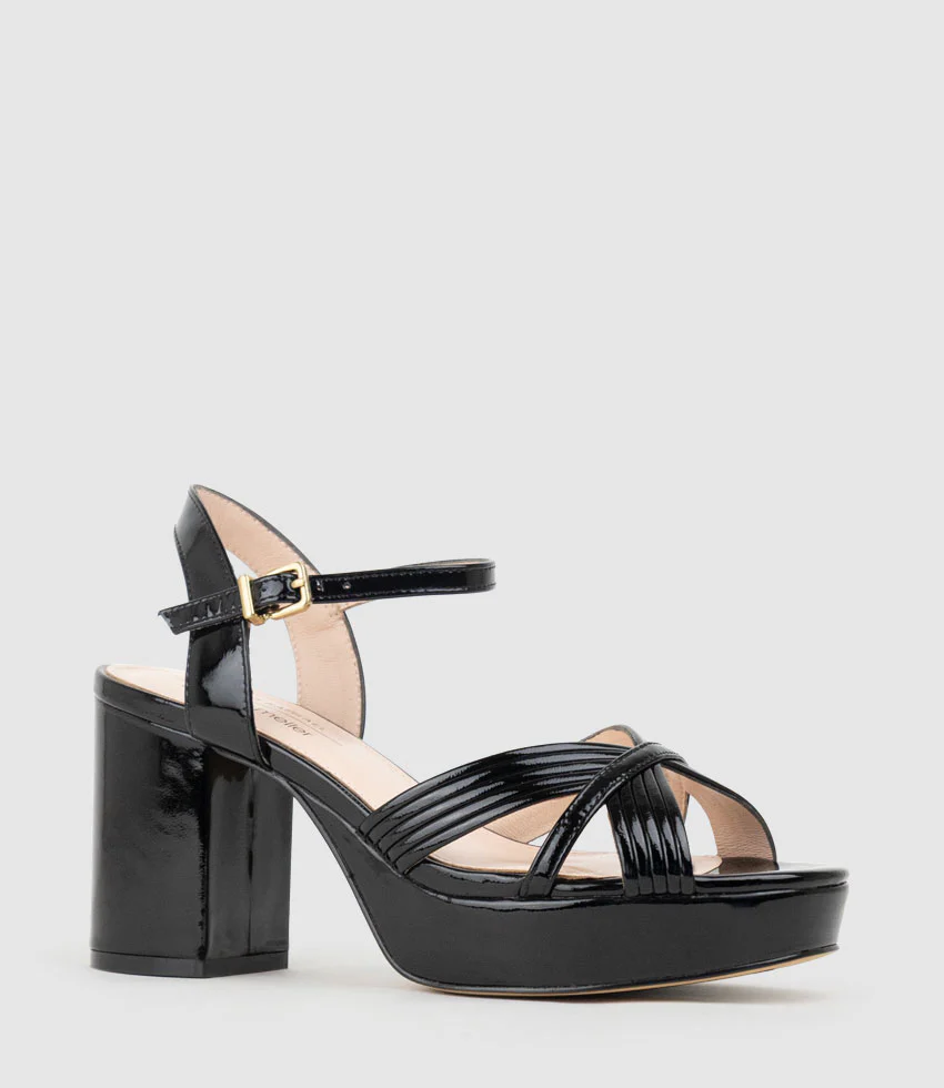 RAYNE80 Strappy Crossover Platform Sandal in Black Patent - Image 2