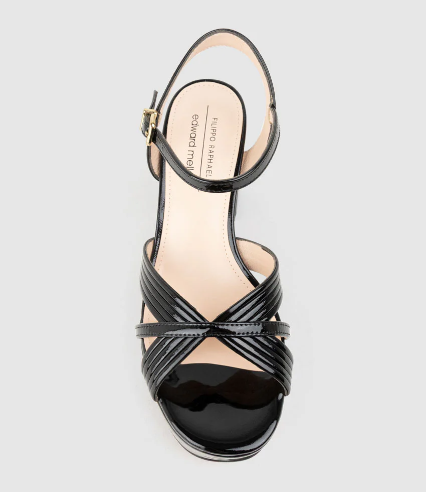 RAYNE80 Strappy Crossover Platform Sandal in Black Patent - Image 4