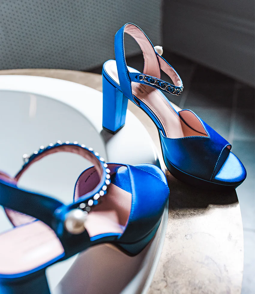 REGAN100 Platform Sandal with Chain in Cobalt Satin - Image 2