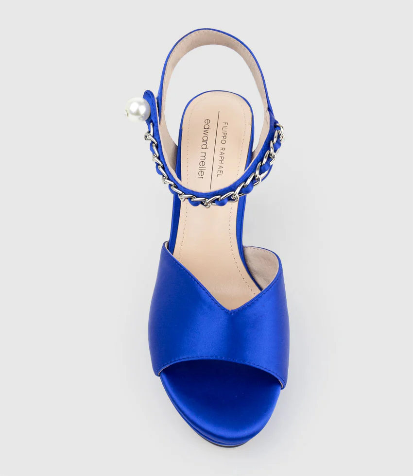 REGAN100 Platform Sandal with Chain in Cobalt Satin - Image 4