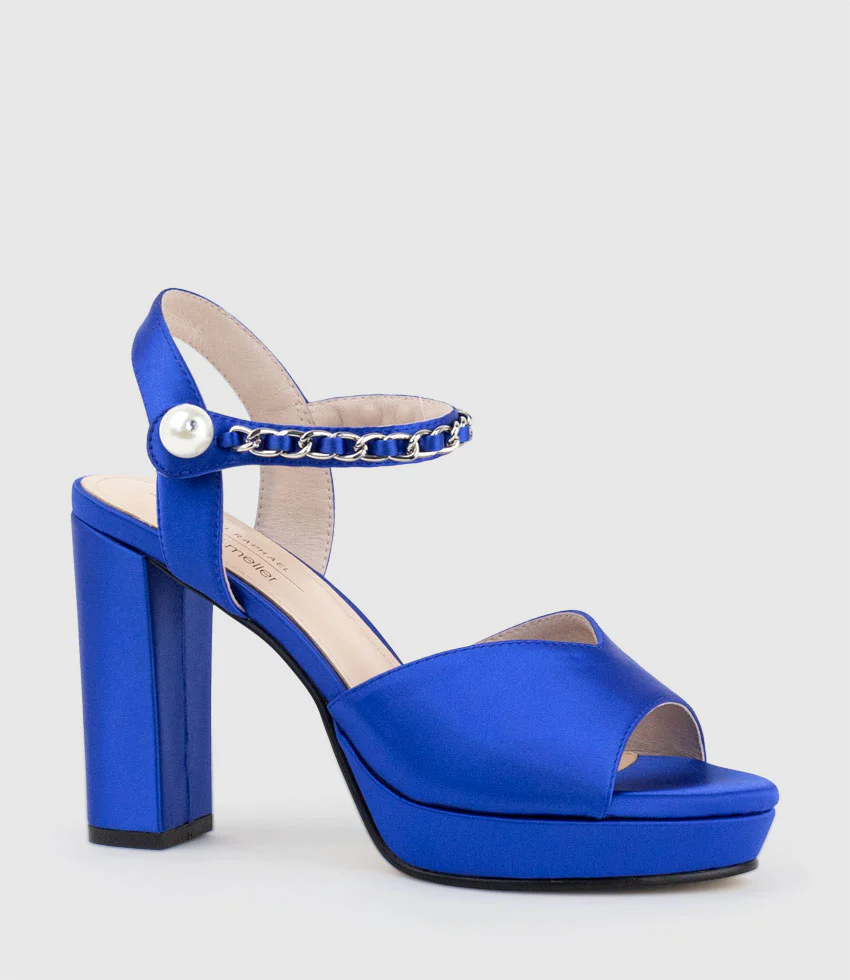 REGAN100 Platform Sandal with Chain in Cobalt Satin - Image 5