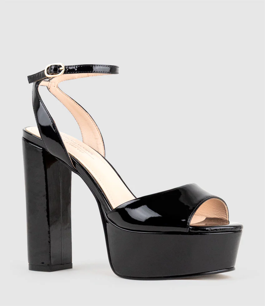 REGANA125 Open Toe Platform Sandal in Black Patent - Image 3