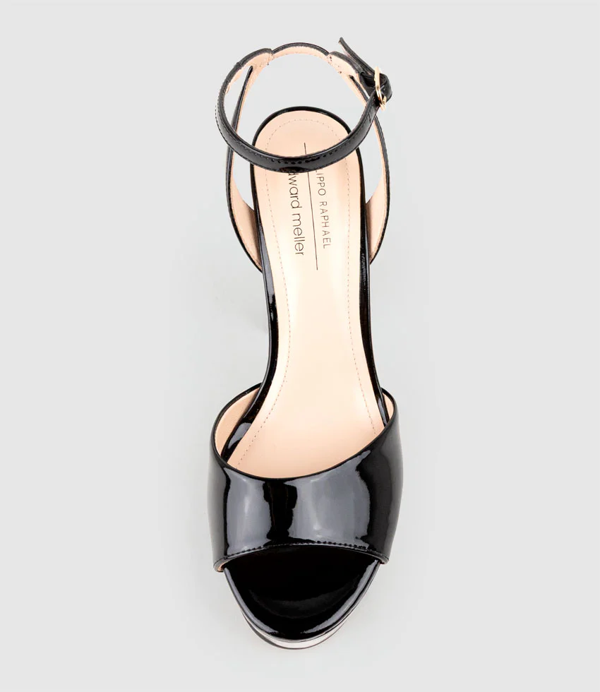 REGANA125 Open Toe Platform Sandal in Black Patent - Image 5